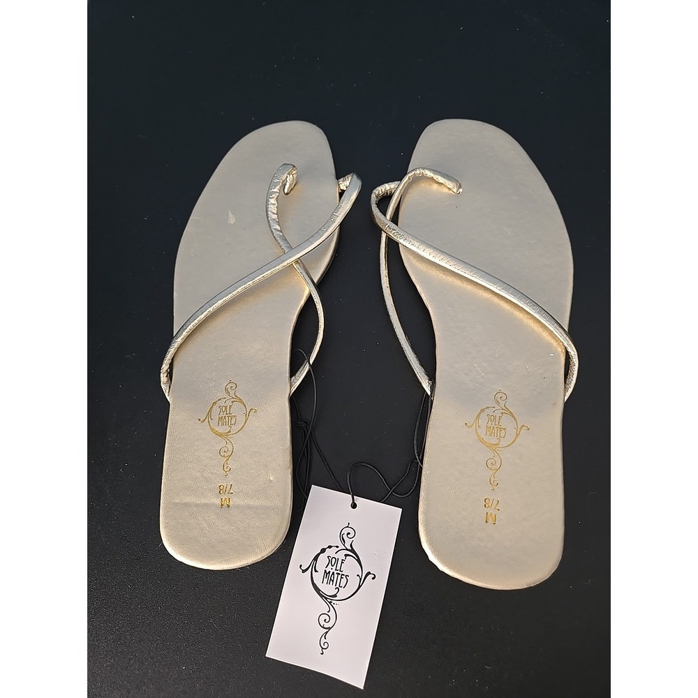 Sole Mates Sandals Womens Size 8/9 Gold Strappy Flip Flop